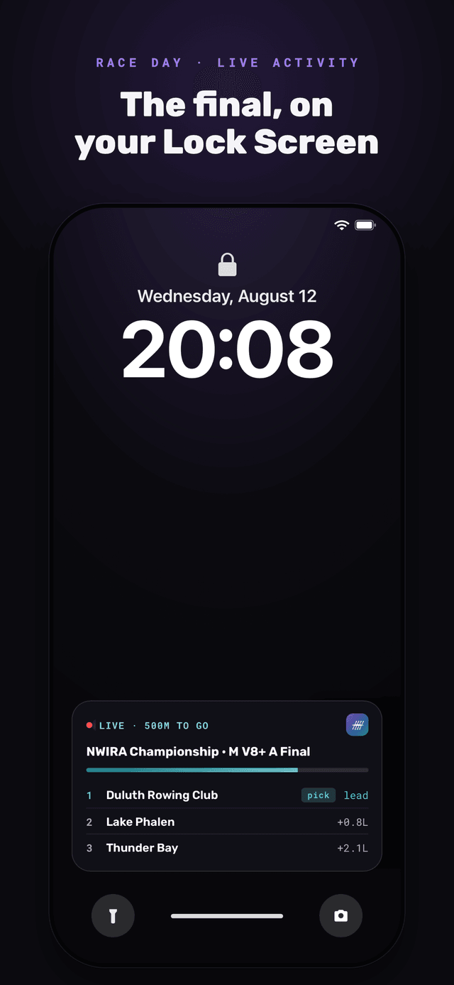 A race-day Live Activity tracking the final on the iPhone Lock Screen